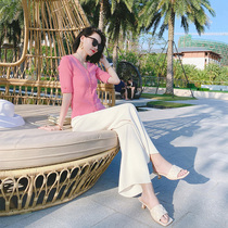 Korean version of womens wild summer loose thin section high waist hanging casual pants Suit pants straight wide leg pants women