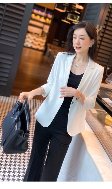 Spot summer and autumn new commuter professional slim white three-quarter sleeve acetate small suit jacket suit short top