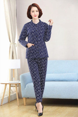 Brand mulberry silk padded jacket cotton pants suit middle-aged and elderly cotton clothes mother grandma wear thin cotton clothes 8866