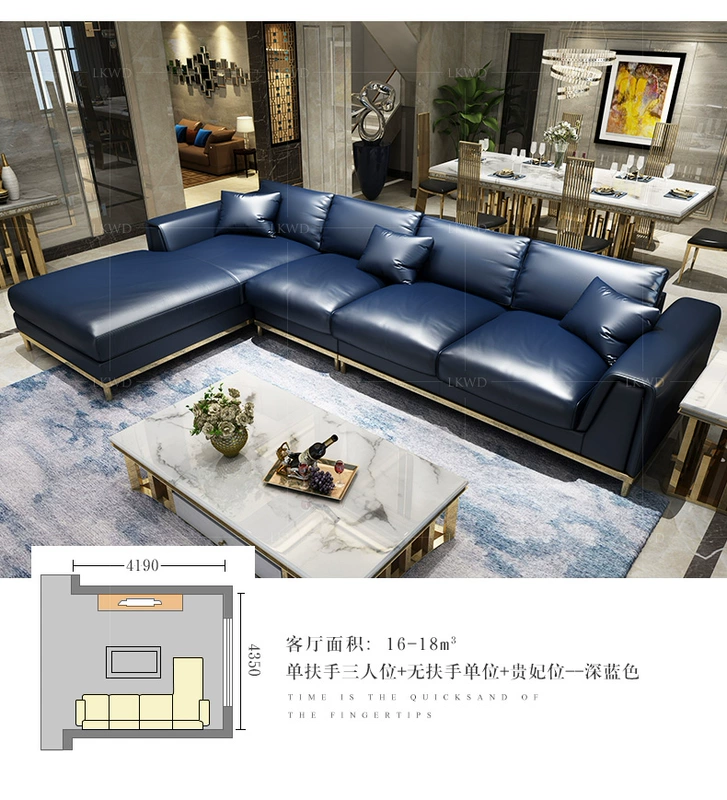 Ánh sáng sang trọng tại Hong Kong phong cách hậu hiện đại sofa da xuống ba Da Latex sofa căn hộ góc phòng khách kích thước da - Ghế sô pha