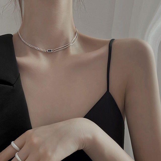 S925 sterling silver square brand retro necklace 2021 new female niche design clavicle chain female summer tide necklace