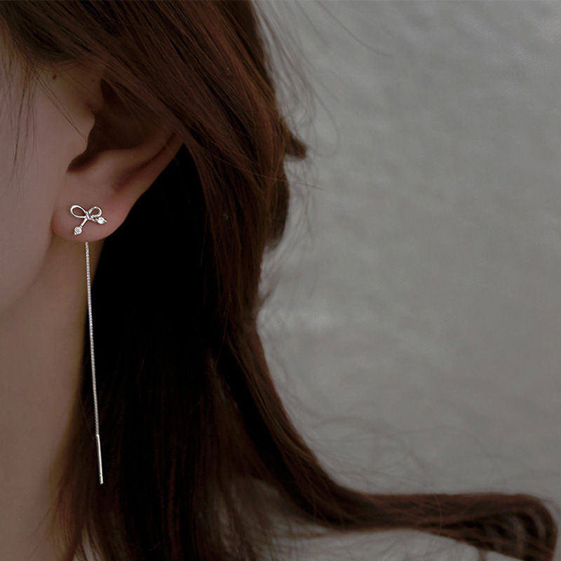 925 pure silver butterfly knot ear necklace with feminine temperament with a thin ear necklace long version of super fairy earrings