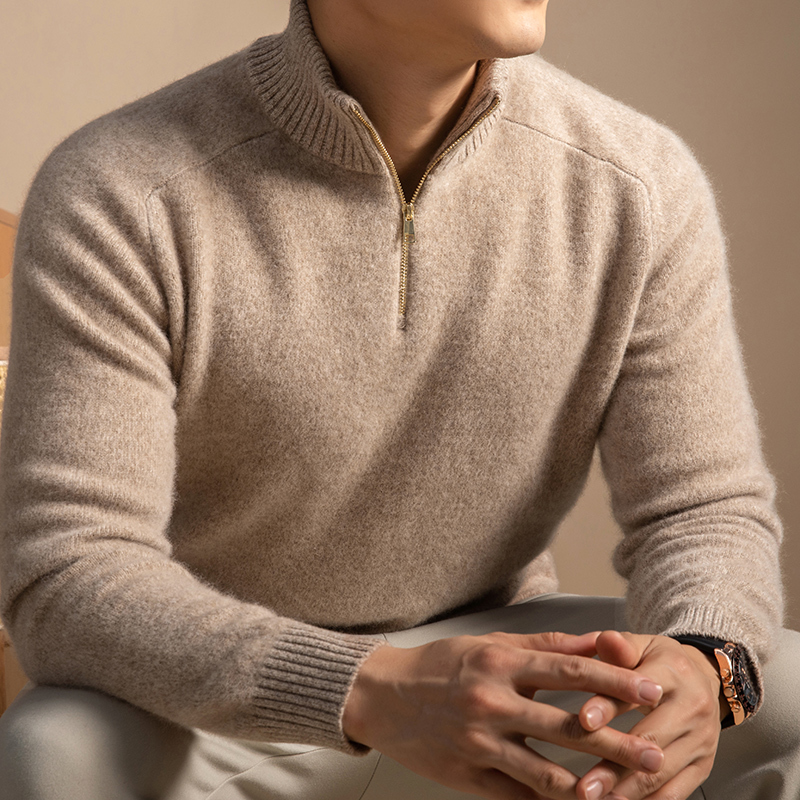 2025 Winter New Men's 100% Wool Sweater Half-Zip Collar Sweater Double-Strand Thick Knitted Cashmere Sweater 2025 Winter New Men's 100% Wool Sweater Half-Zip Collar Sweater Double-Strand Thick Knitted Cashmere Sweater