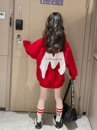 Длинная осенняя толстовка, детский красный утепленный пуховик, детская одежда, средней длины, коллекция 2023, в западном стиле, подходит для подростков