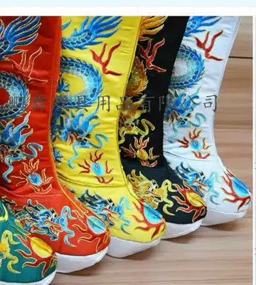 Opera drama high boots Emperor dragon boots Sichuan Opera face-changing embroidered dragon high boots Thick-soled dynasty boots Officer boots War boots Thick-soled dragon boots