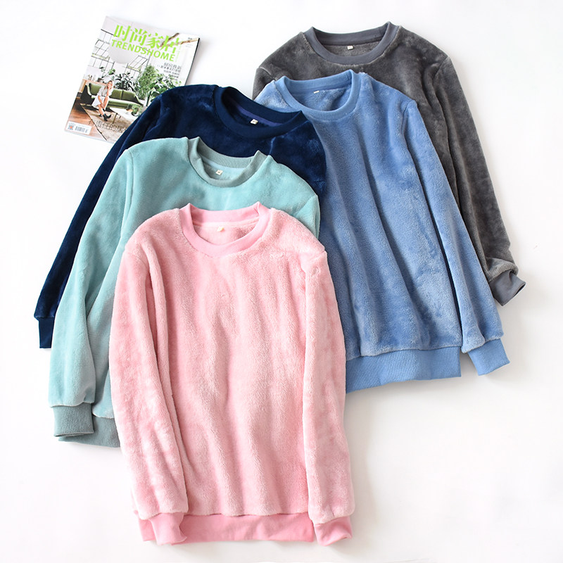 Code breaking treatment winter thickened flannel pajamas women's single piece jacket long-sleeved pullover couple models plus velvet coral fleece