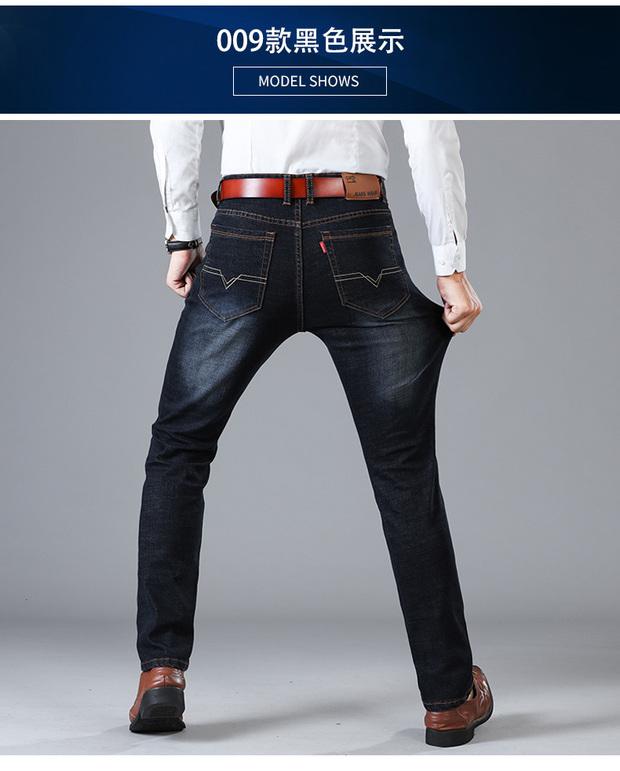 Mùa thu đông quần jean co giãn cao mùa đông dày nam cao eo thẳng kinh doanh cộng với phân bón XL quần dài rộng quần nam đẹp