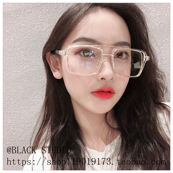 2018 retro trong suốt đôi chùm lớn khung mỏng khuôn mặt đẹp gương nữ hoang dã Nhật Bản có thể được trang bị khung kính cận thị kính chống bụi