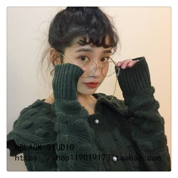 Hồng Kông-phong cách retro ulzzang đồng bằng mặt kính nữ vòng khung shape vòng mặt gương phẳng có thể được trang bị cận thị