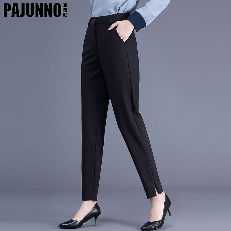 Black Haren pants women's autumn and winter plus velvet casual loose size slim high waist Joker trousers professional trousers