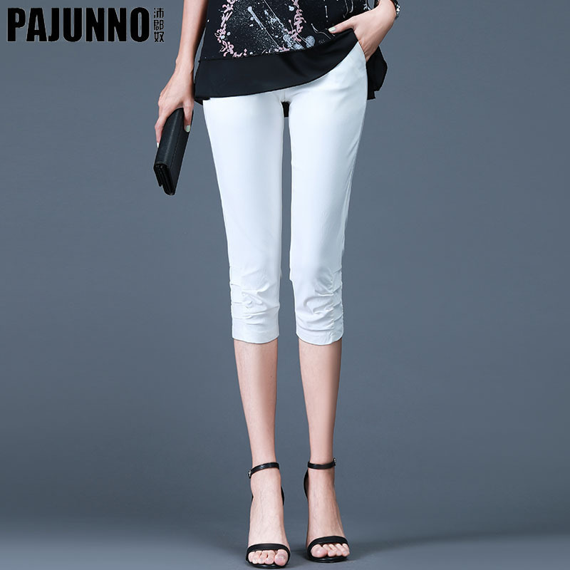 White Capri Leggings for Women, Summer Thin Style, Korean-Style Ice Silk, Slimming, Plus Size, High-Waisted, Stretchy Pants White Capri Leggings for Women, Summer Thin Style, Korean-Style Ice Silk, Slimming, Plus Size, High-Waisted, Stretchy Pants