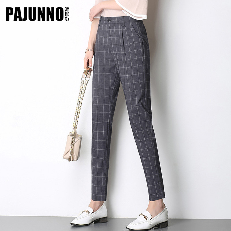 Retro hanging plaid pants Korean version of women's 2021 spring and summer models loose large size straight casual pants nine-point suit pants