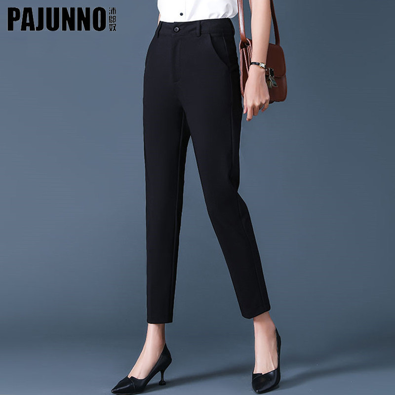 Black pants women's high waist 2021 summer thin section loose large size eight-point pants Straight suit pants hanging nine-point pants
