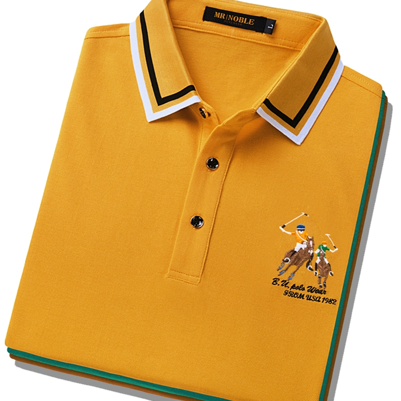 Áo thun polo dài tay dành cho doanh nhân trung niên giản dị cổ áo thun cotton nguyên chất Mùa xuân và mùa thu Golf Polo Paul Áo thun - Polo