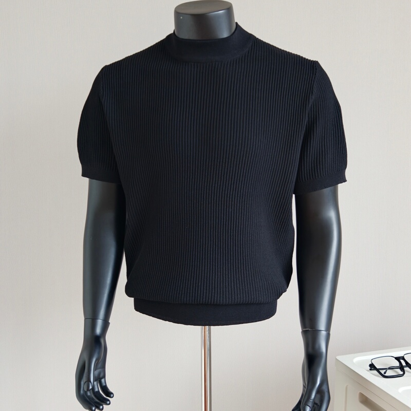 Old Money Style Textured Ice Silk Half-High Collar Short-Sleeve Knit Shirt Men's T-Shirt Base Layer 2026 New High-End Mid-Collar