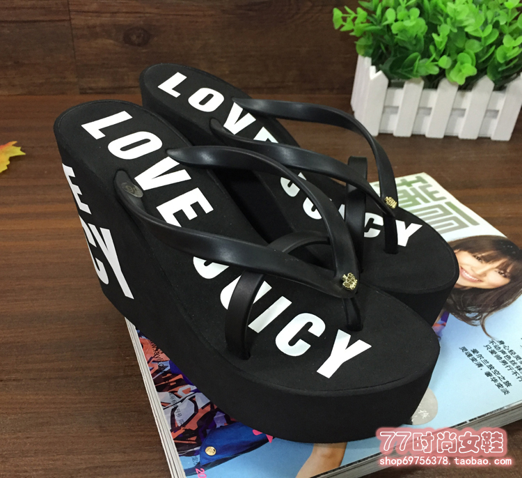 Flash Sale Ultra-High Heel Foam Slippers 11cm Letter Flip-Flops Women's Beach Slippers Comfortable Wedge Thick-Soled Sandals