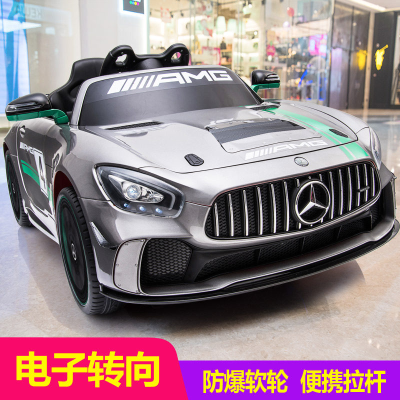 Mercedes children's electric car four-wheeled car remote control toy car can sit children baby with swing baby stroller