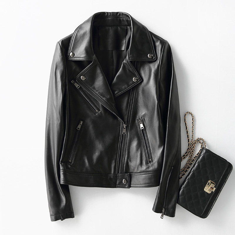 Haining Genuine Leather Jacket for Women 2026 Spring New Style Ladies' Top Layer Black Sheepskin Biker Short Slim-Fit Jacket