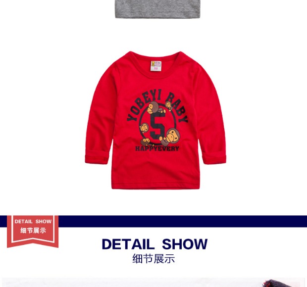 Mùa thu phim hoạt hình thường ngày cotton hoang dã trẻ em áo thun dài tay bé sơ mi chạm đáy bé trai và bé gái quan ao tre em