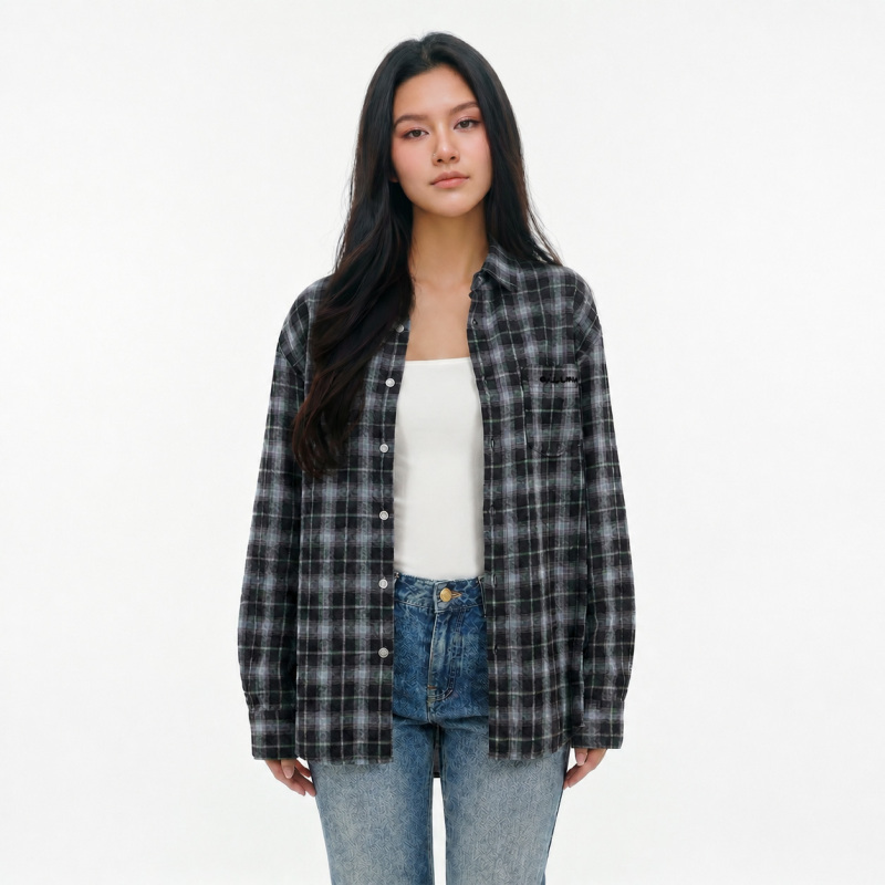 Dilireba's Same Style Summer Thin Long-Sleeved Plaid Shirt Casual Style Korean Simple Sun Protection Shirt for Women