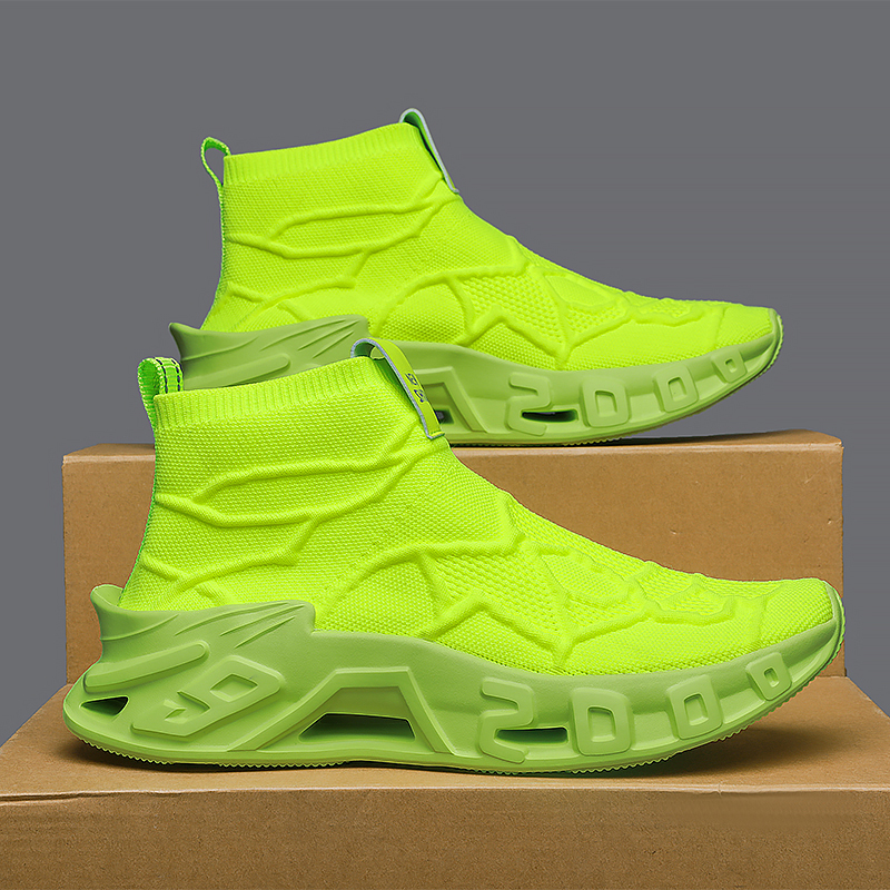 Street Fashion High-Top Sneakers for Men, Fly-Woven Mesh Breathable Socks, Lightweight Thick-Soled Sports and Casual Shoes, Trendy