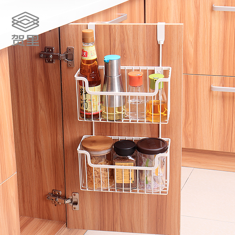 Kitchen cabinet door adhesive hook storage basket non-perforated layered storage basket hanging basket wall-mounted storage rack