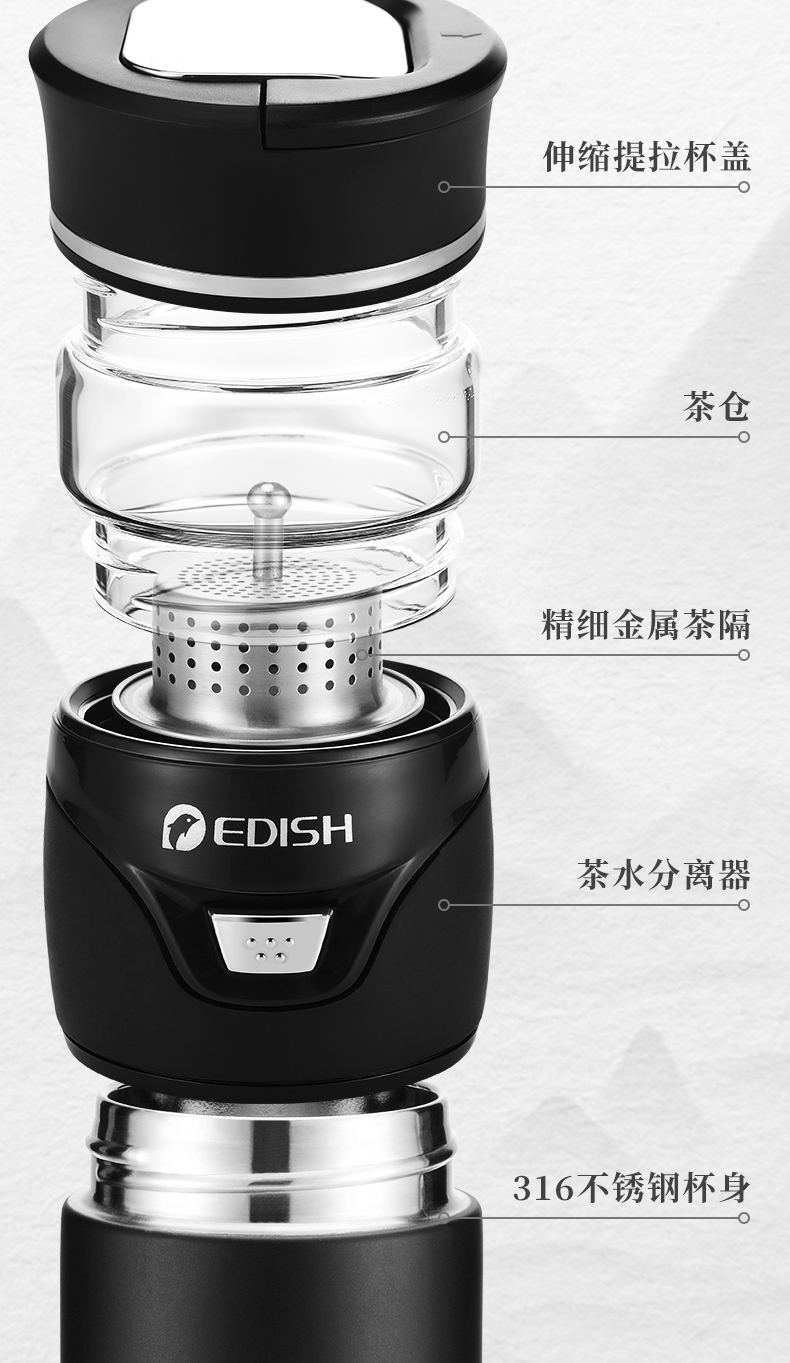 德国 EDISH 三段式茶水分离 316保温杯 图5