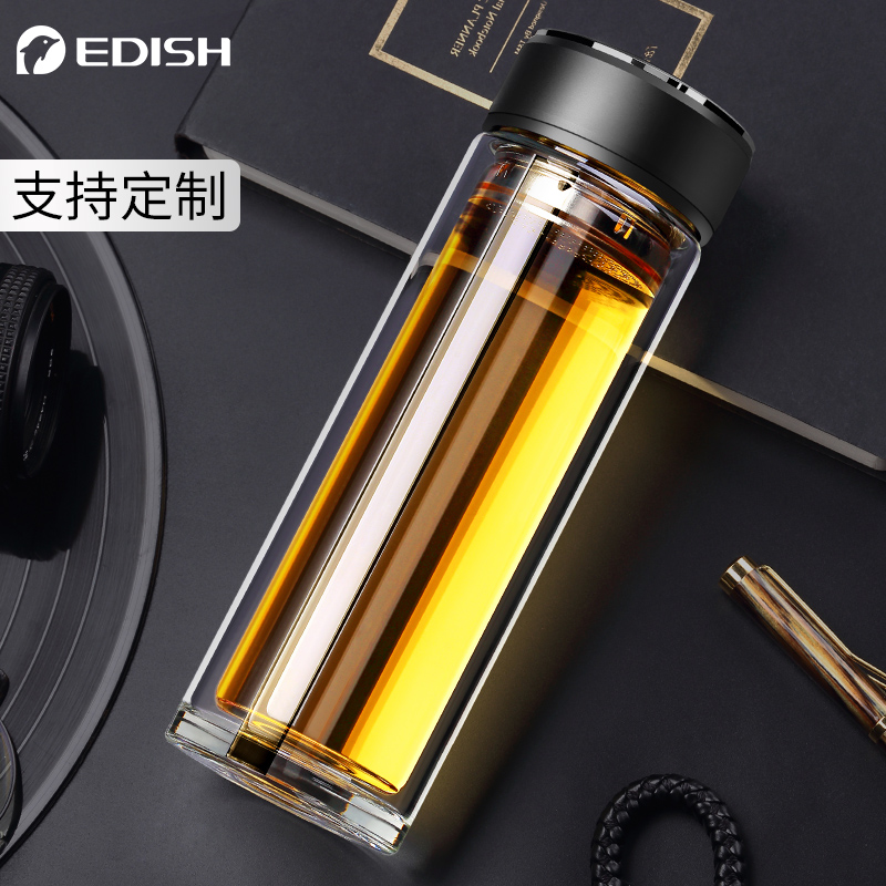 A drop of water double-glazed glass-cup portable crystal mug glass water cup men's business office bubble tea cup filtration 