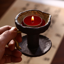 Original handmade coarse pottery ghee lamp Chinese retro candle holder Tea ceremony zero with desktop ornaments Creative candle holder