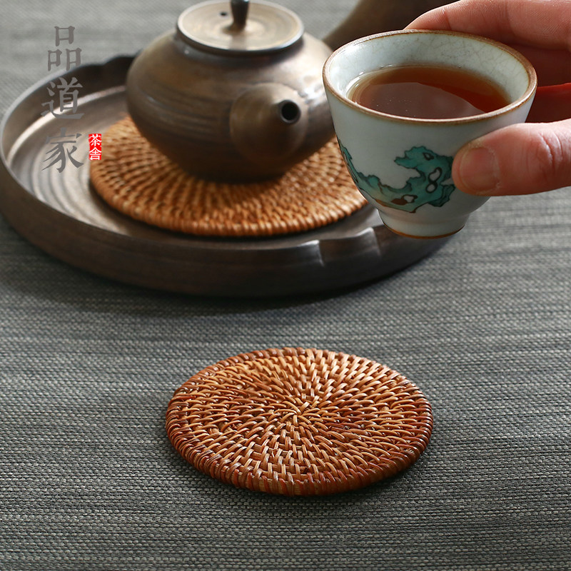 Rattan mat Vietnamese handmade coaster heat insulation pad round pot pad Zen Kung Fu tea ceremony accessories
