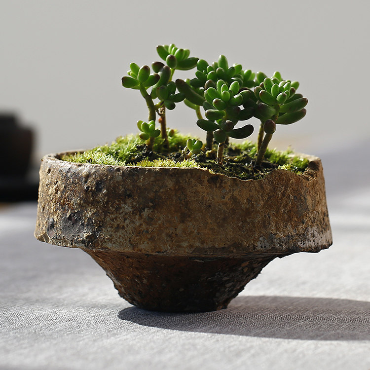 Ancient bowl flower bowl lotus pure handcrafted crack pot pot pot - style retro tea table fittings