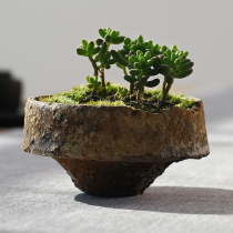 Ancient sagger flower bowl Lotus basin Handmade vegetarian coarse pottery succulents flower pot Japanese vintage tea table ornaments