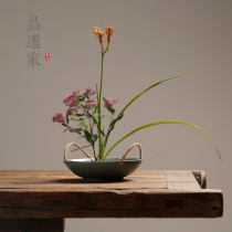 Japanese sword mountain flower arrangement Coarse pottery bowl Zen Xiaohara Flowerway Flower arrangement utensils Handmade ceramic tea fruit plate