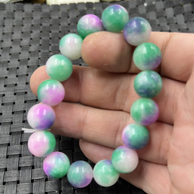 Jade Bracelet, Violet Round Bead Bracelet, Purple Flower Bracelet, 12mm Jade Bracelet, Quartzite Jade Bracelet