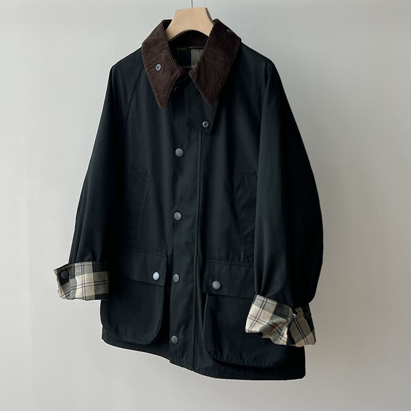 A worthwhile investment! Japanese collaboration hunting jacket, unwaxed retro plaid trench coat, corduroy lapel military style.