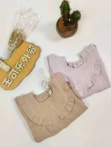 Day single tete foreign trade long sleeve T-shirt girl pure cotton cotton yarn foreign flower side pure color round collar Korean version blouses wind