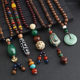 Simplicity wild sweater chain long Buddhist bead necklace Men and women retro high -end wooden cotton and linen accessories pendant