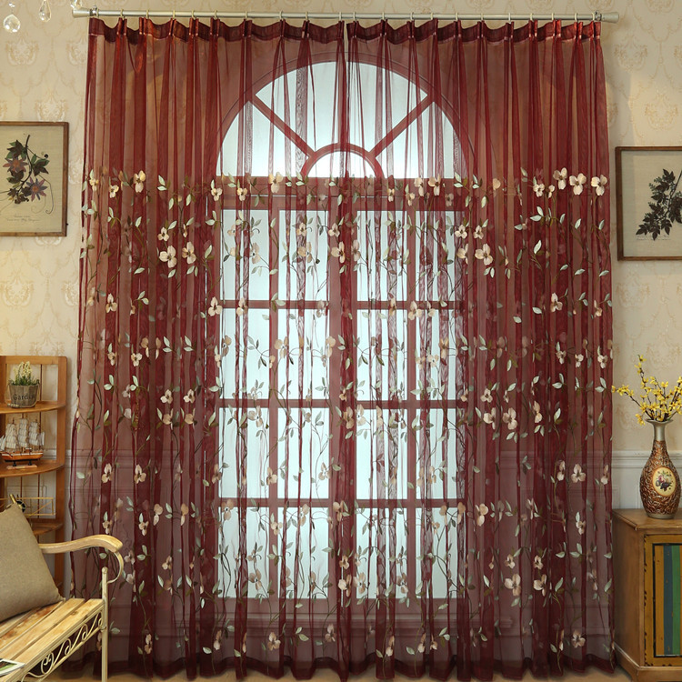 Pastoral Style Newlywed Festive Wedding Room High-End Embroidered Peony Flower Sheer Curtain for Living Room, Bedroom, Bay Window