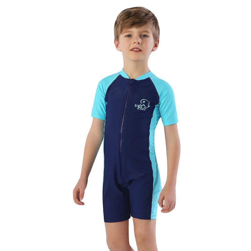 zoke children's swimsuit boys short sleeve sunscreen swimsuit girls sports conjoined flat-angle swimsuit girls
