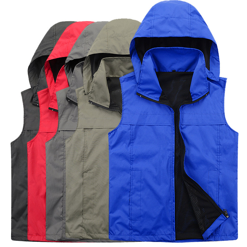 Outdoor sports vest fleece soft shell vest vest men's and women's warm removable cap sleeveless hood single layer