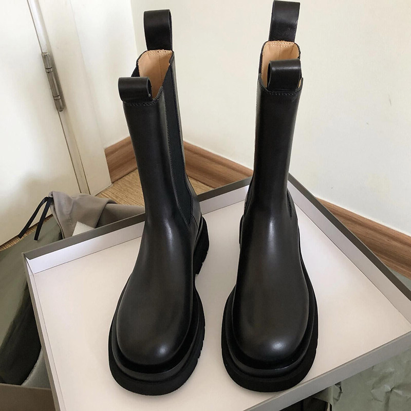 2022 autumn and winter new Martin boots women's mid-tube British style thick-soled Chelsea chimney boots leather heightening ankle boots