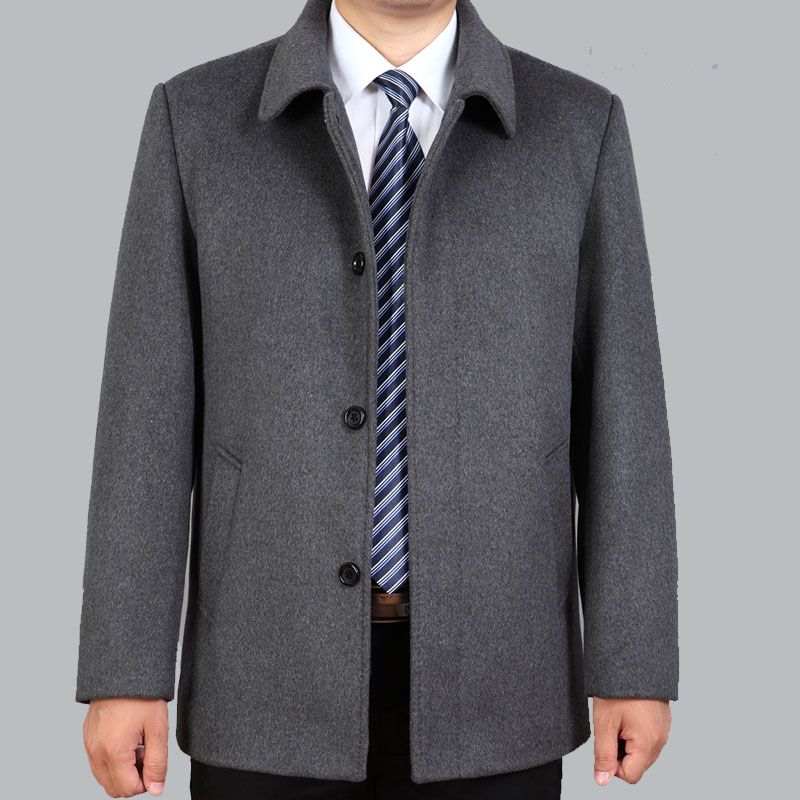 Áo len nam len trung tính của nam giới Áo len cashmere trung niên Mao Ni áo trung niên tải áo len nam mùa đông áo khoác dạ nam