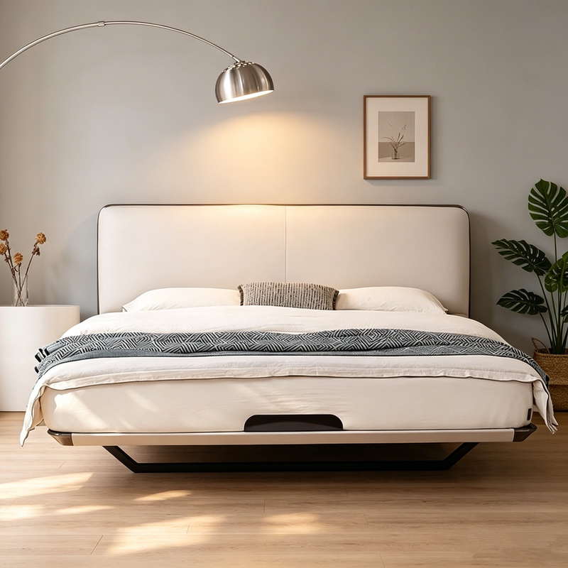 Ultra-Thin Bedside Carbon Steel Floating Bed, Italian Minimalist High-End Elegant Master Bedroom Double Leather Bed Frame, Wrought Iron Bed Ultra-Thin Bedside Carbon Steel Floating Bed, Italian Minimalist High-End Elegant Master Bedroom Double Leather Bed Frame, Wrought Iron Bed