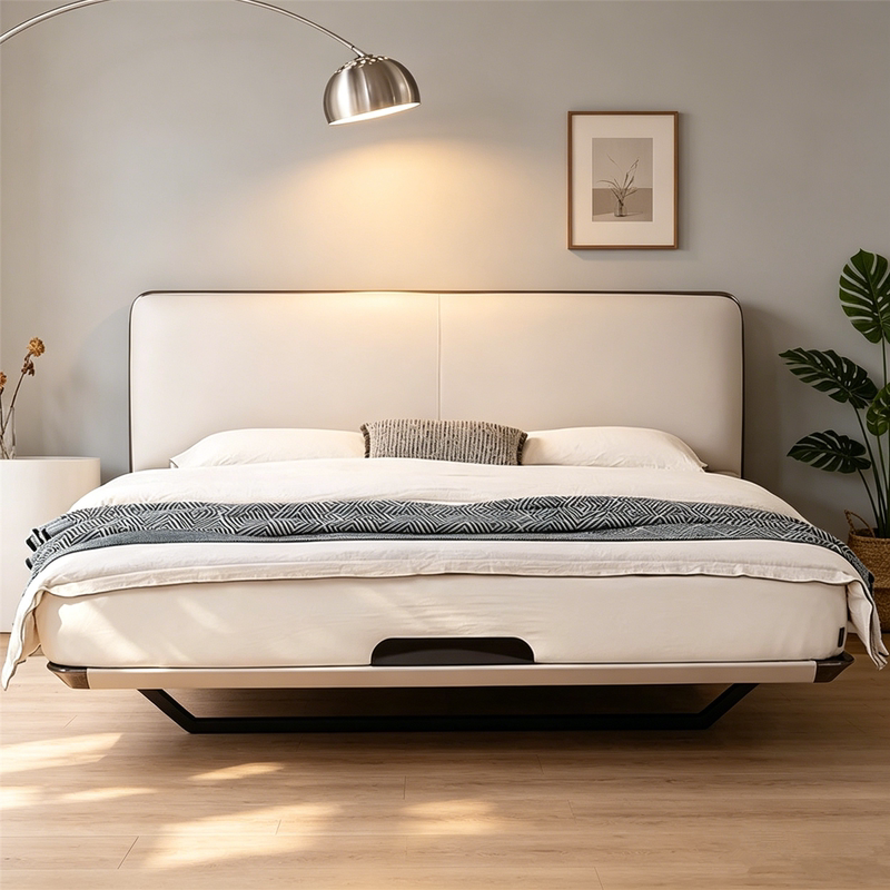 Ultra-Thin Bedside Carbon Steel Floating Bed, Italian Minimalist High-End Elegant Master Bedroom Double Leather Bed Frame, Wrought Iron Bed Ultra-Thin Bedside Carbon Steel Floating Bed, Italian Minimalist High-End Elegant Master Bedroom Double Leather Bed Frame, Wrought Iron Bed