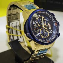  Invicta Pilot Blue 18kt Gold Three-Eyed Steel Band Mens Watch