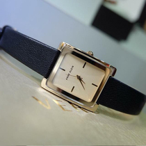 Overseas AK Anne Klein Simple Black Leather Strap Square Womens Watch AK2706CHBK