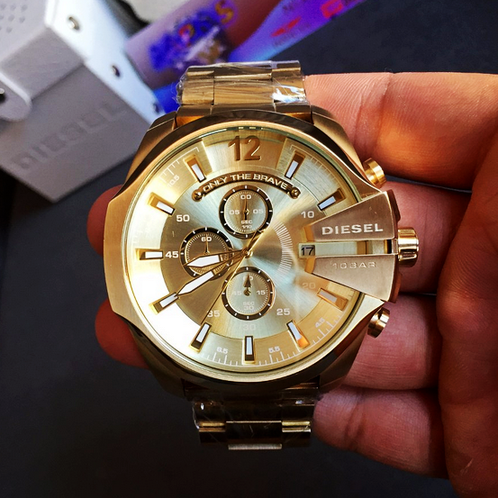 Disay Male Watch Diesel DZ7399 Native gold quartz watches Three-eye waterproof large gold watches