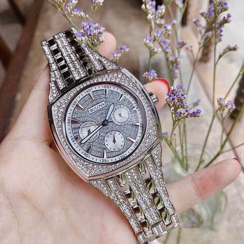 Special Cabinet Treasure Lulova Watch Male Bulova Crystal Three Eyes Inlaid Drilling Square Steel Band Male Watch