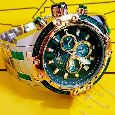 Overseas Invicta Speedway Green Water Ghost Three Eyes Timing Gold Men's Watch 25947