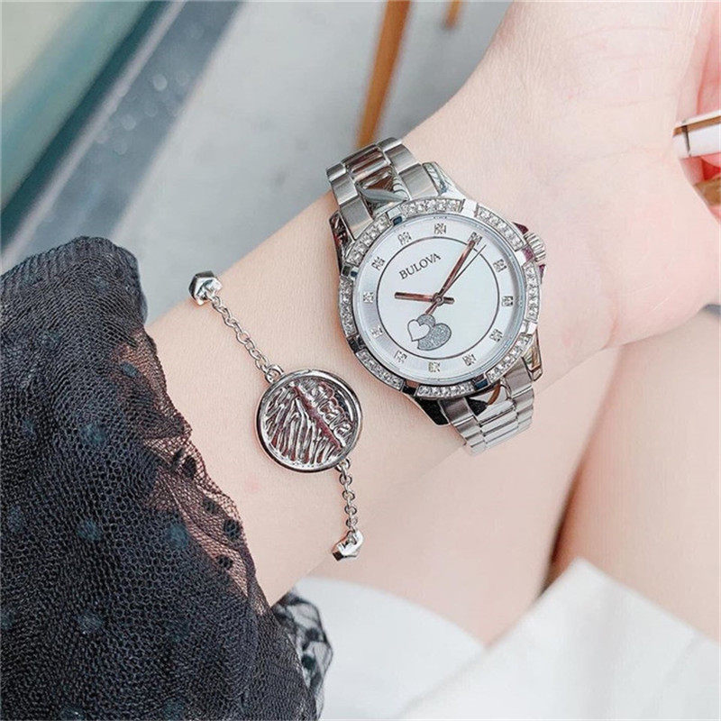 Overseas Bulova Watch Steel Belt Fritillary Disc Crystal Heart Motif Women's Watch 96L226